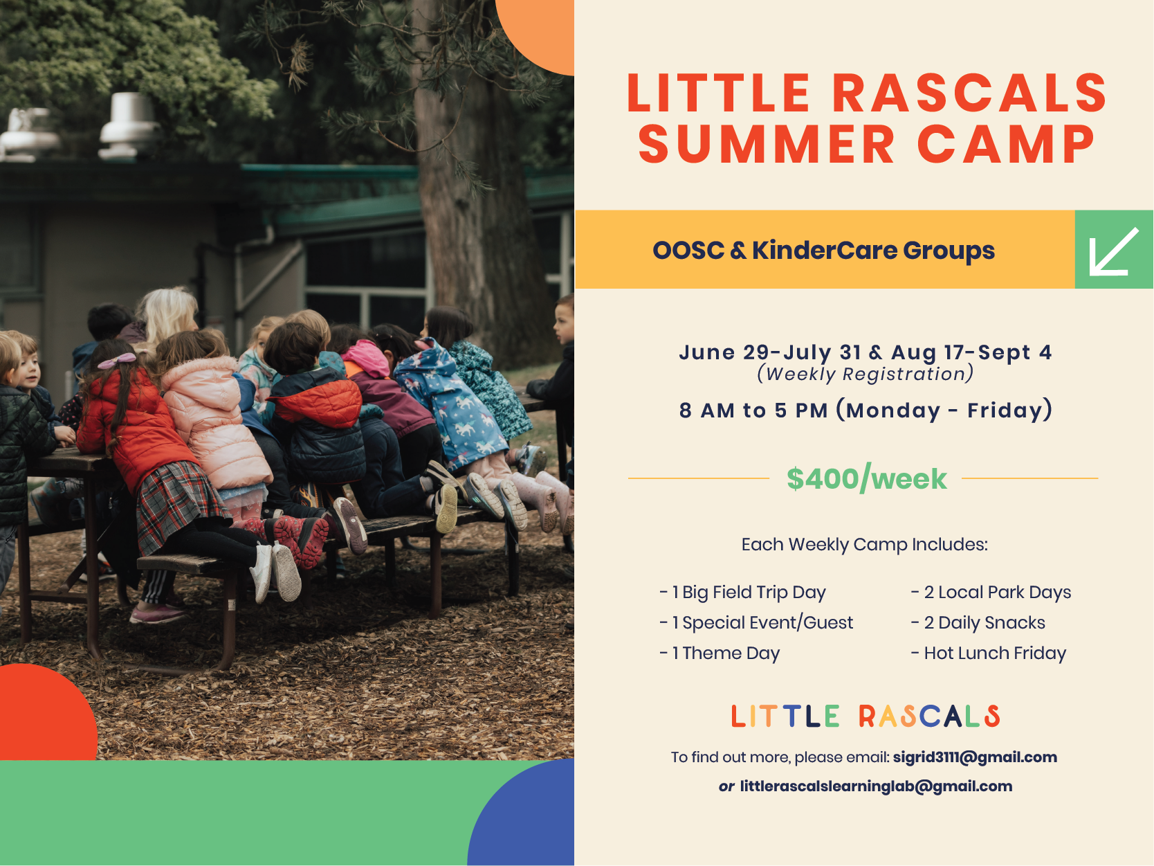 Summer camp, daycare, kids